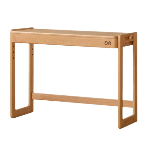 Beech Solid Wood Adjustable Height Study Desk Natural Finish Liftable Writing Table for Home & Office