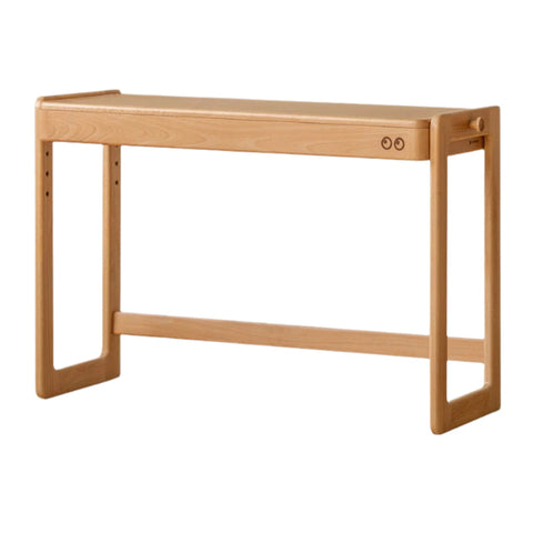 Beech Solid Wood Adjustable Height Study Desk Natural Finish Liftable Writing Table for Home & Office