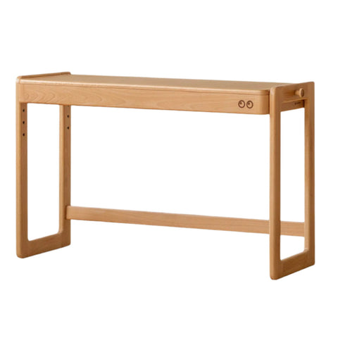 Beech Solid Wood Adjustable Height Study Desk Natural Finish Liftable Writing Table for Home & Office