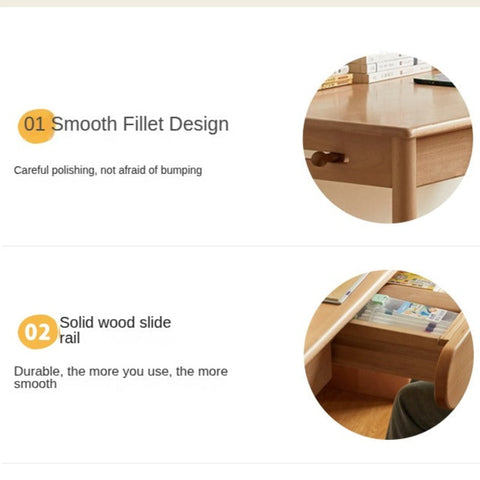 Beech Solid Wood Adjustable Study Table Natural Finish Kids Desk with Drawer & Storage