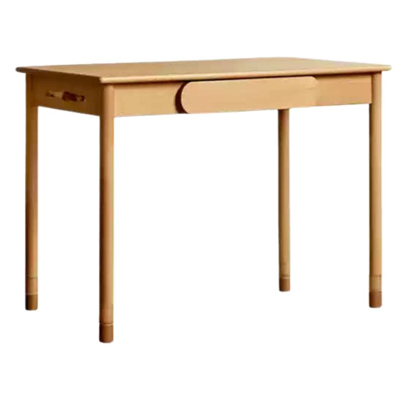 Beech Solid Wood Adjustable Study Table Natural Finish Kids Desk with Drawer & Storage