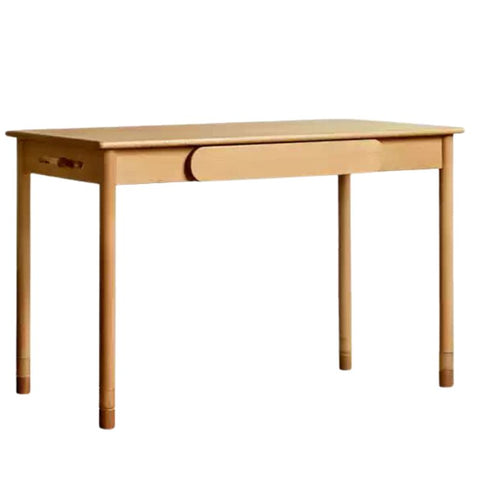 Beech Solid Wood Adjustable Study Table Natural Finish Kids Desk with Drawer & Storage