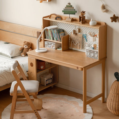Beech Solid Wood Childrens Study Table with Integrated Bookshelf and Eco Friendly Finish for Home Learning