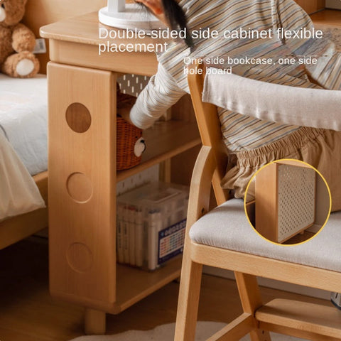 Beech Solid Wood Childrens Study Table with Integrated Bookshelf and Eco Friendly Finish for Home Learning