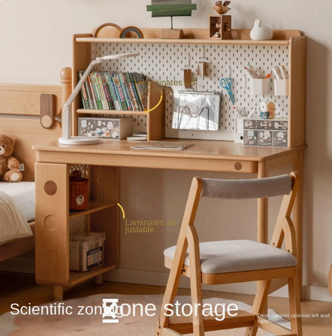 Beech Solid Wood Childrens Study Table with Integrated Bookshelf and Eco Friendly Finish for Home Learning