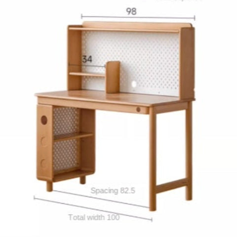 Beech Solid Wood Childrens Study Table with Integrated Bookshelf and Eco Friendly Finish for Home Learning