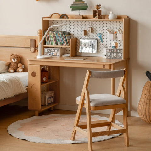 Beech Solid Wood Childrens Study Table with Integrated Bookshelf and Eco Friendly Finish for Home Learning