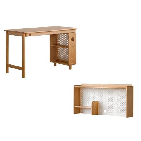 Beech Solid Wood Childrens Study Table with Integrated Bookshelf and Eco Friendly Finish for Home Learning