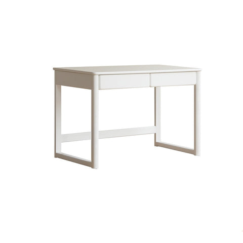 Poplar Solid Wood Study Table and Writing Desk White Cream for Kids Durable Double Drawer Organizer
