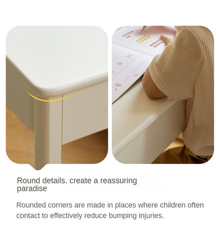 Poplar Solid Wood Study Table and Writing Desk White Cream for Kids Durable Double Drawer Organizer
