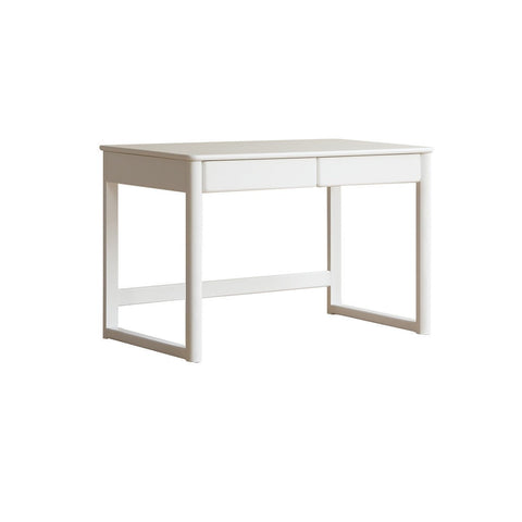 Poplar Solid Wood Study Table and Writing Desk White Cream for Kids Durable Double Drawer Organizer