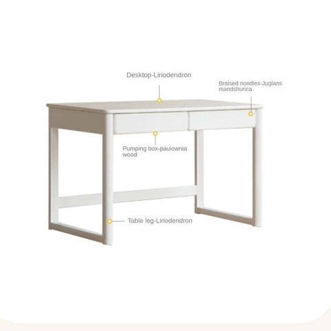 Poplar Solid Wood Study Table and Writing Desk White Cream for Kids Durable Double Drawer Organizer