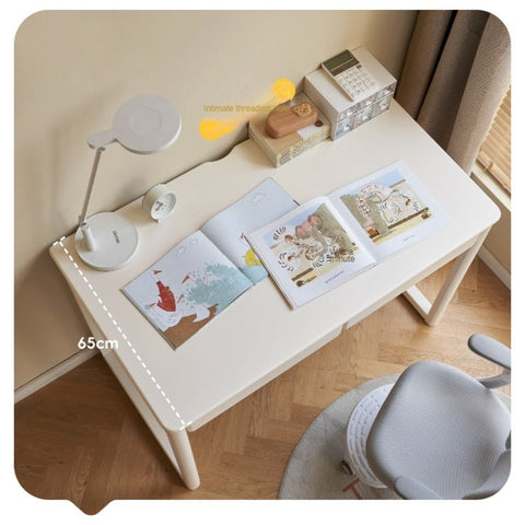 Poplar Solid Wood Study Table and Writing Desk White Cream for Kids Durable Double Drawer Organizer