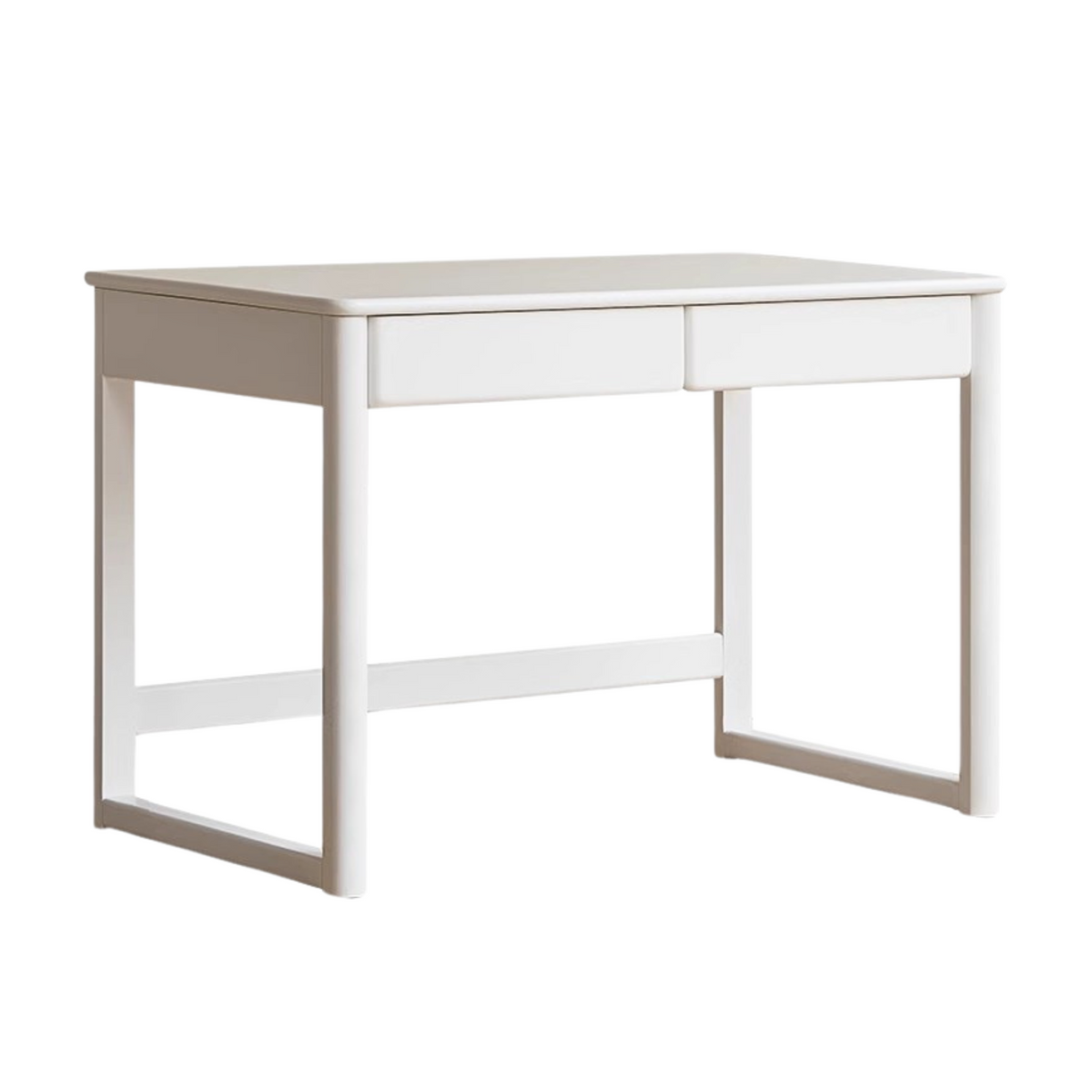 Poplar Solid Wood Study Table and Writing Desk White Cream for Kids Durable Double Drawer Organizer