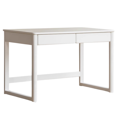 Poplar Solid Wood Study Table and Writing Desk White Cream for Kids Durable Double Drawer Organizer