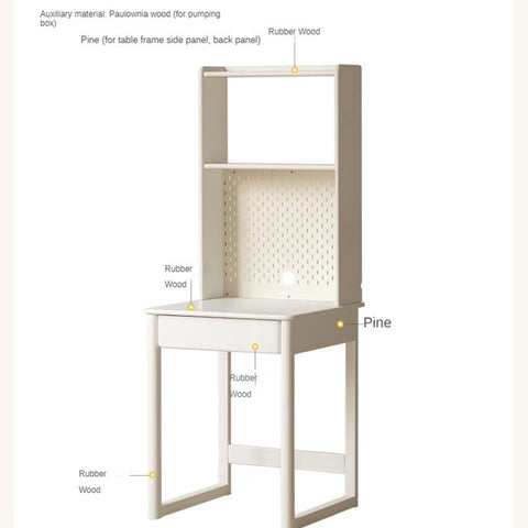 Rubber Wood Solid Wood White Childrens Study Desk Cream Finish Durable Writing Table for Bedroom or Living Room