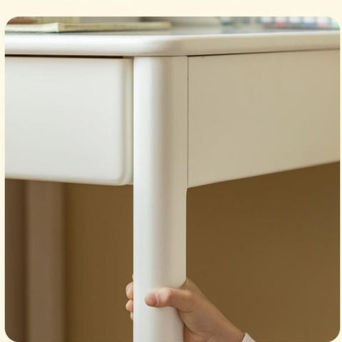 Rubber Wood Solid Wood White Childrens Study Desk Cream Finish Durable Writing Table for Bedroom or Living Room
