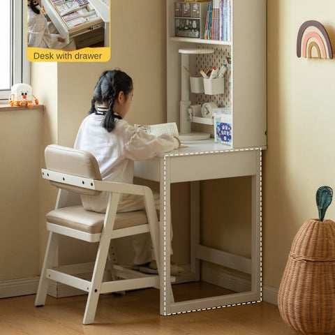 Rubber Wood Solid Wood White Childrens Study Desk Cream Finish Durable Writing Table for Bedroom or Living Room
