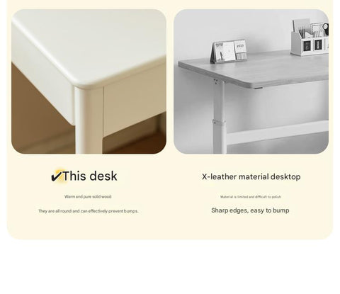 Rubber Wood Solid Wood White Childrens Study Desk Cream Finish Durable Writing Table for Bedroom or Living Room