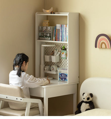 Rubber Wood Solid Wood White Childrens Study Desk Cream Finish Durable Writing Table for Bedroom or Living Room