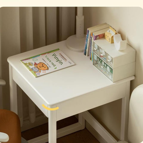 Rubber Wood Solid Wood White Childrens Study Desk Cream Finish Durable Writing Table for Bedroom or Living Room