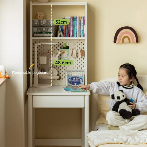 Rubber Wood Solid Wood White Childrens Study Desk Cream Finish Durable Writing Table for Bedroom or Living Room