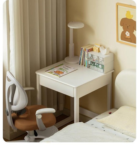 Rubber Wood Solid Wood White Childrens Study Desk Cream Finish Durable Writing Table for Bedroom or Living Room