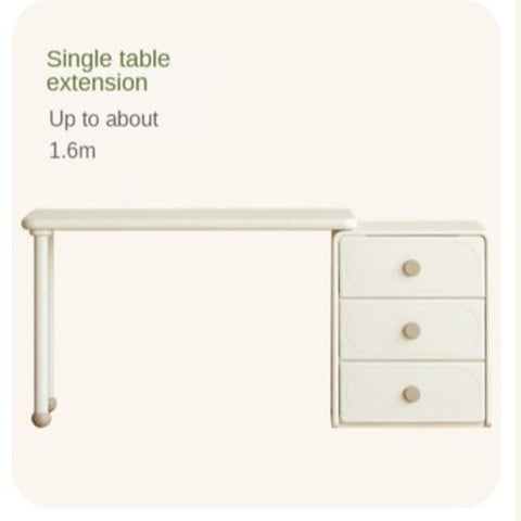 Poplar Solid Wood Cream Retractable Double Desk for Children Student Study Table with Storage