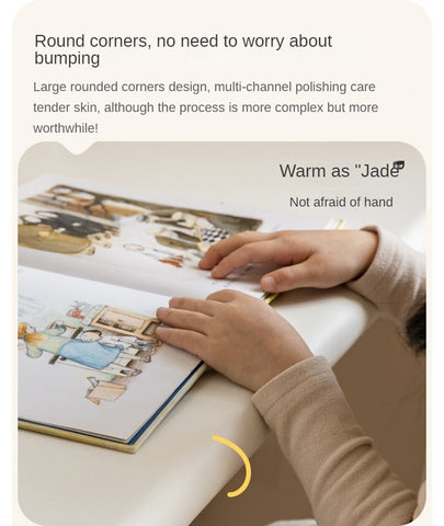 Poplar Solid Wood Cream Retractable Double Desk for Children Student Study Table with Storage