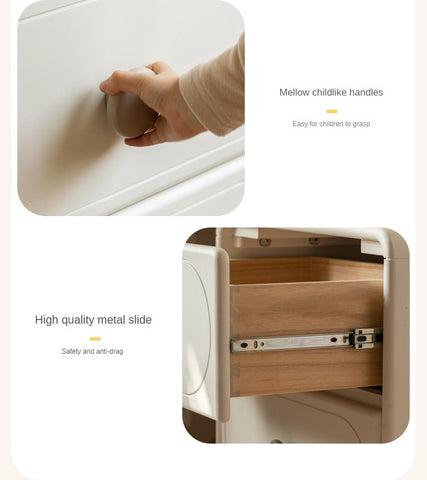 Poplar Solid Wood Cream Retractable Double Desk for Children Student Study Table with Storage