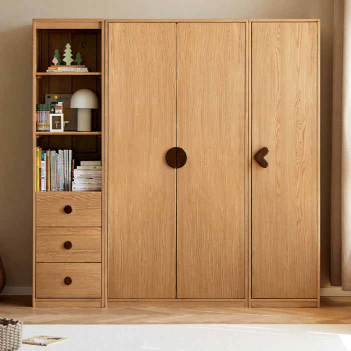 Oak Solid Wood Kids Wardrobe And Bookcase Combination