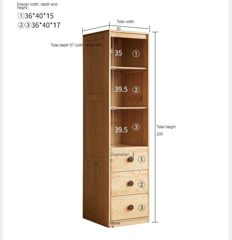 Oak Solid Wood Kids Wardrobe And Bookcase Combination