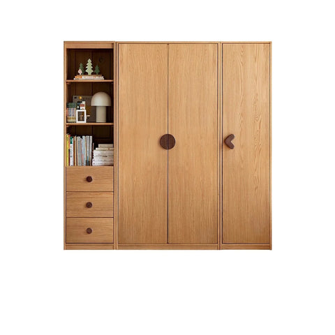 Oak Solid Wood Kids Wardrobe And Bookcase Combination