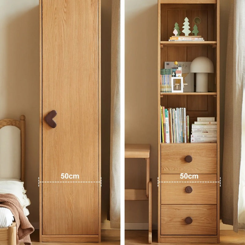 Oak Solid Wood Kids Wardrobe And Bookcase Combination
