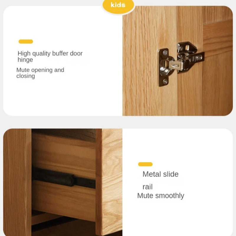 Oak Solid Wood Kids Wardrobe And Bookcase Combination