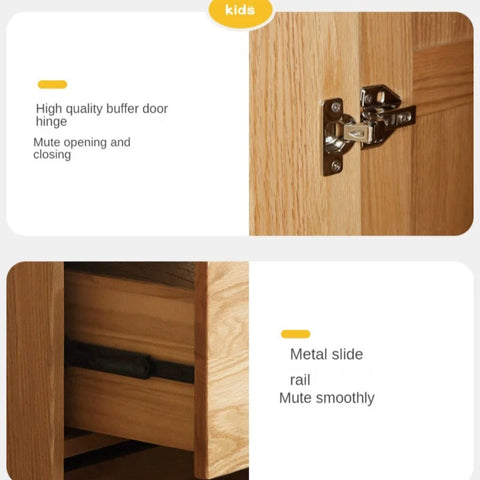 Oak Solid Wood Kids Wardrobe And Bookcase Combination