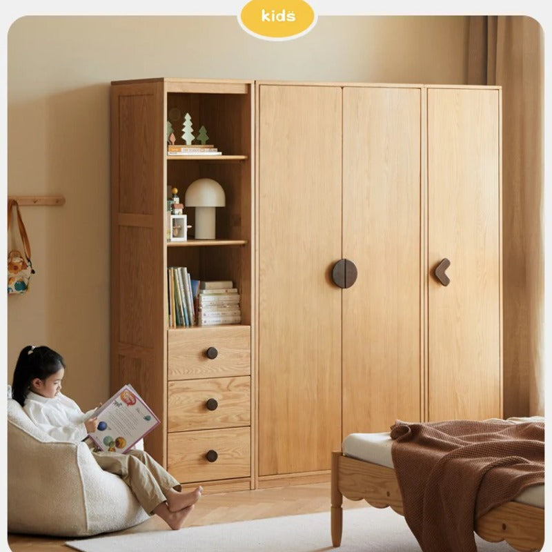 Oak Solid Wood Kids Wardrobe And Bookcase Combination