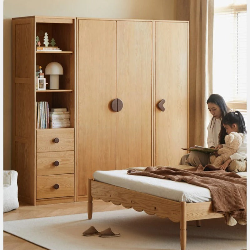 Oak Solid Wood Kids Wardrobe And Bookcase Combination