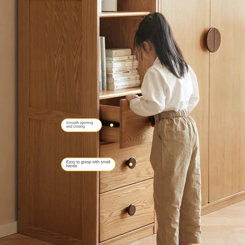 Oak Solid Wood Kids Wardrobe And Bookcase Combination