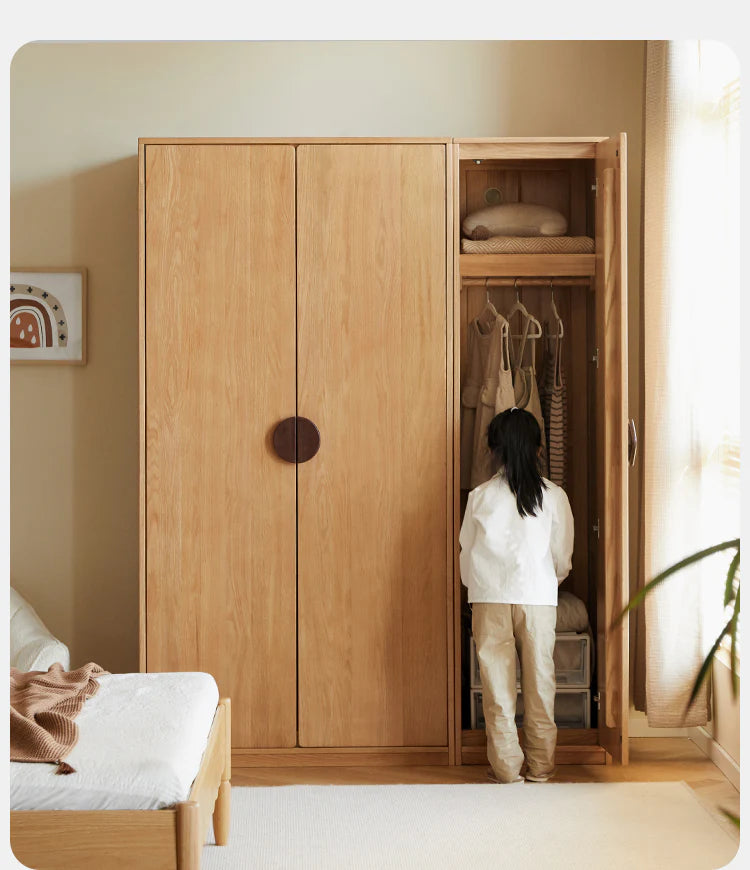 Oak Solid Wood Kids Wardrobe And Bookcase Combination