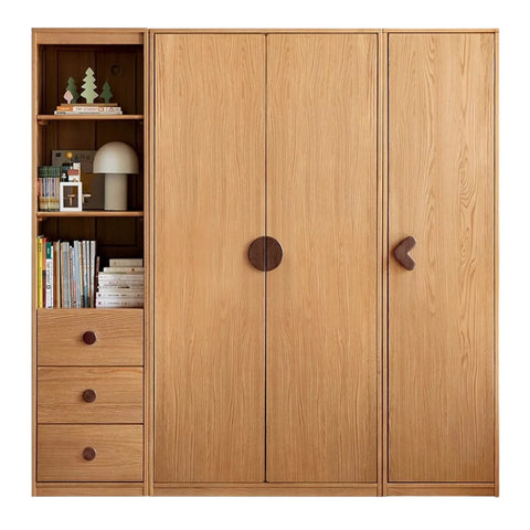 Oak Solid Wood Kids Wardrobe And Bookcase Combination
