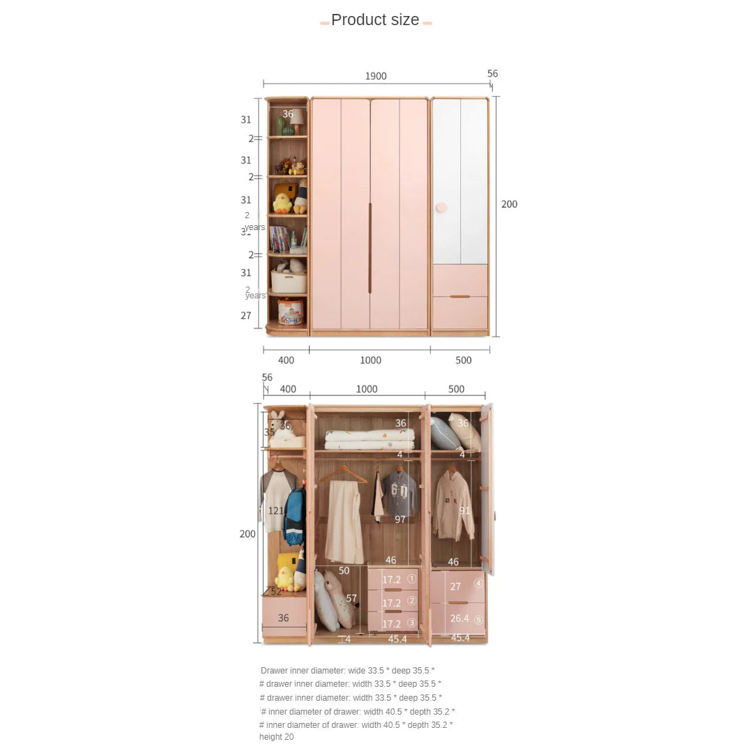 Beech Solid Wood Kids Wardrobe