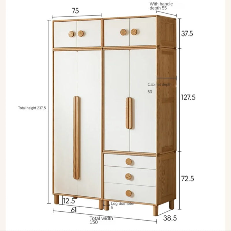 Oak Solid Wood Kids Wardrobe