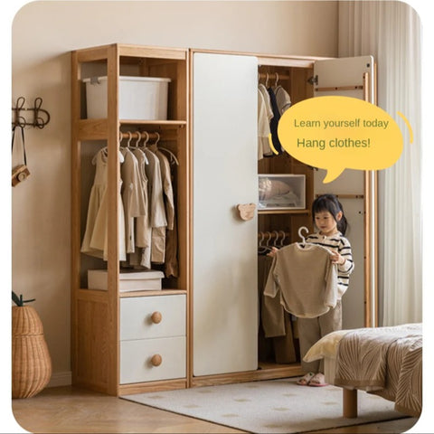 Oak Solid Wood Kids Wardrobe Combination