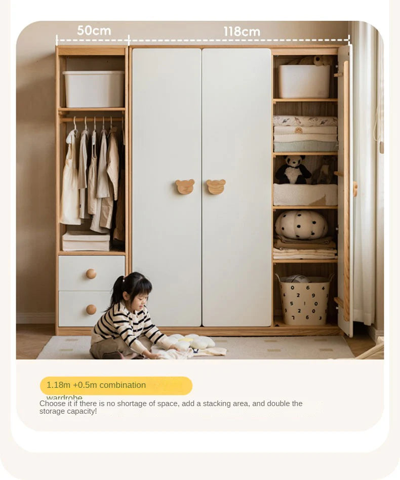 Oak Solid Wood Kids Wardrobe Combination