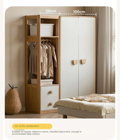 Oak Solid Wood Kids Wardrobe Combination