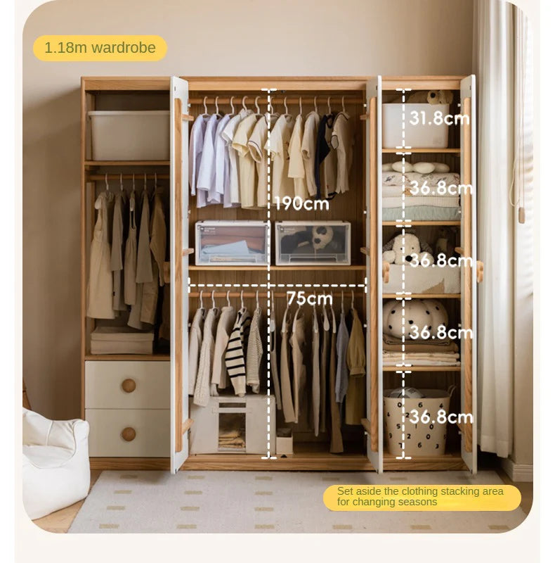 Oak Solid Wood Kids Wardrobe Combination