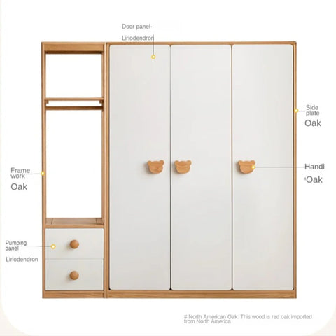 Oak Solid Wood Kids Wardrobe Combination