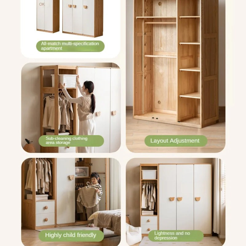 Oak Solid Wood Kids Wardrobe Combination