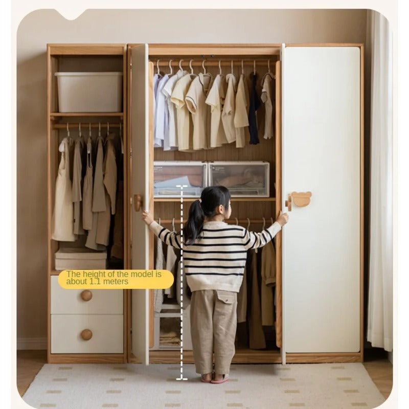 Oak Solid Wood Kids Wardrobe Combination